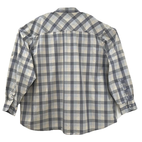 Northwest Territory Men's Shirt 4XL Blue Gray Plaid Long Roll Tab Sleeve Pocket - Picture 3 of 9
